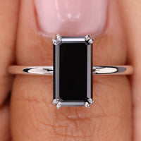 Elongated Emerald Cut Engagement Ring - Black  Moissanite