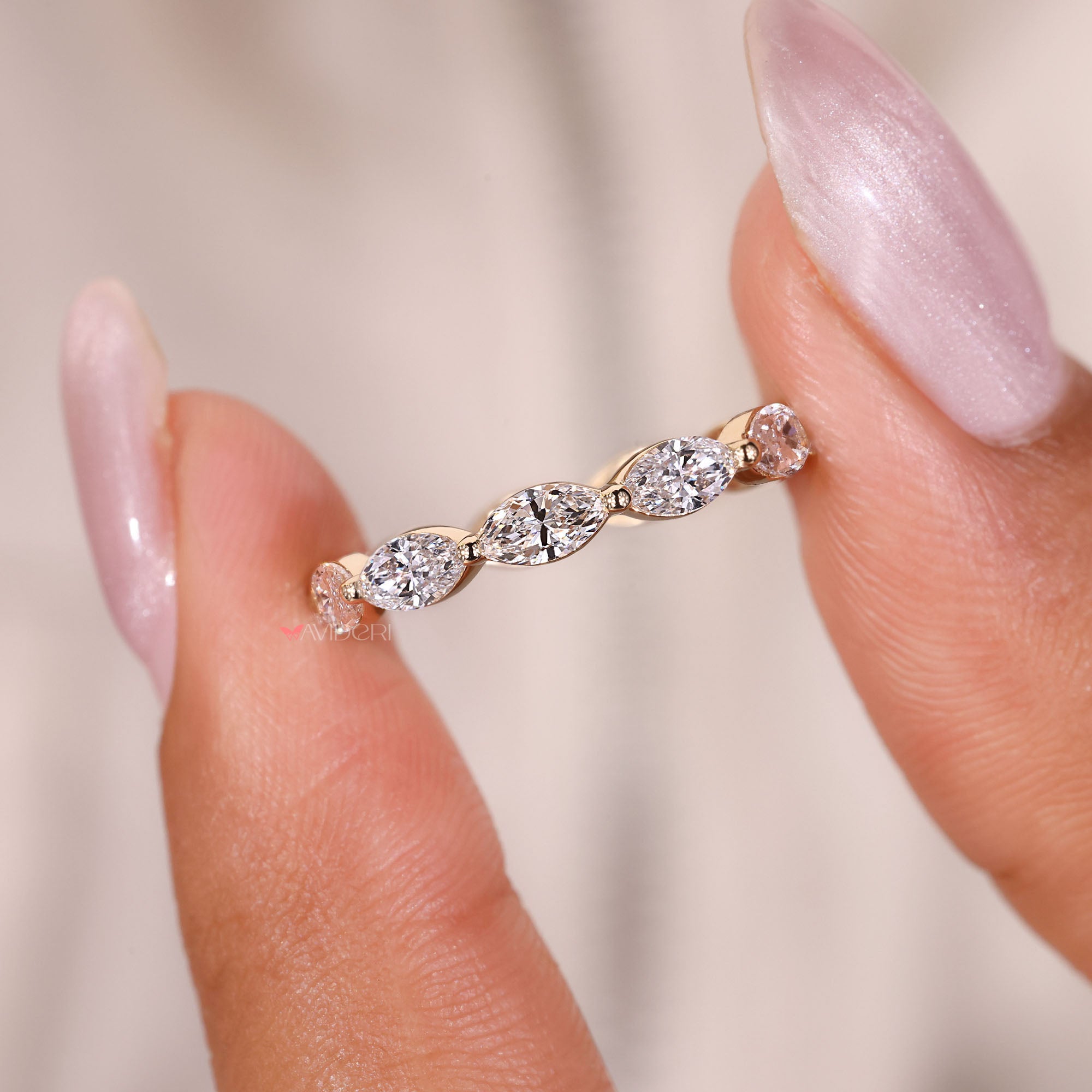 Unique gift for her – marquise diamond wedding band.