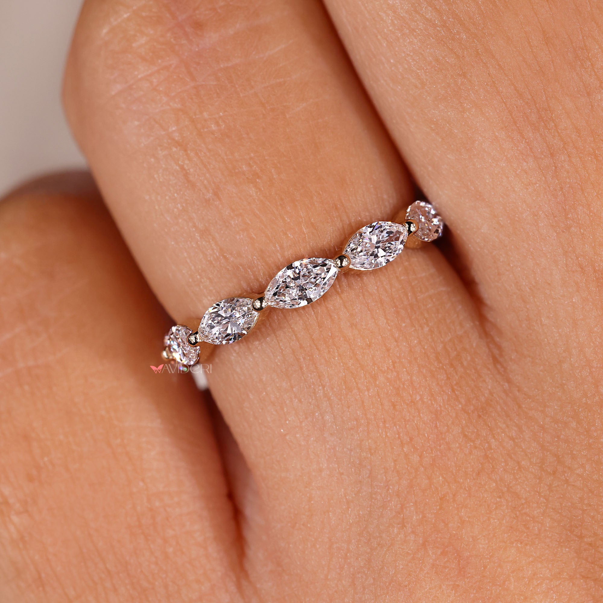 Handmade marquise diamond wedding band from Avideri.