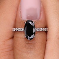 Moval Cut Black Moissanite Engagement Ring In White Gold