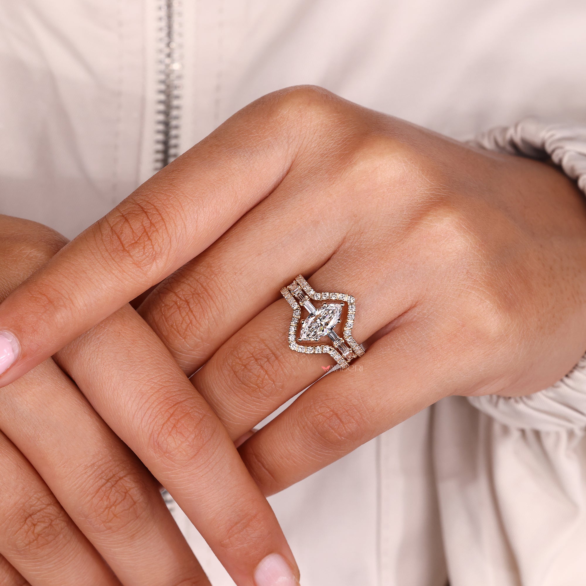V shaped wedding band with enhancer wedding band.