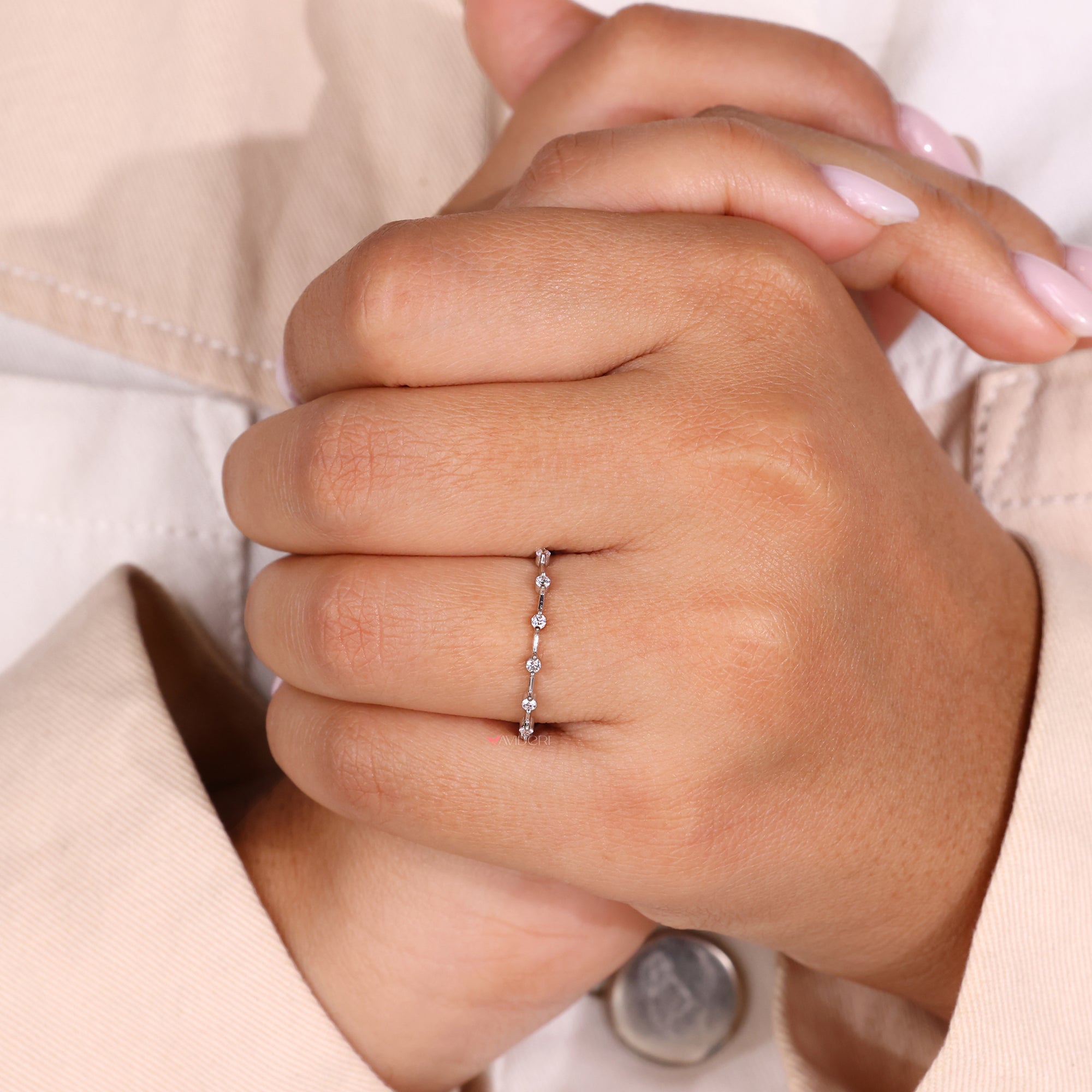 Diamond wedding band with avideri band.