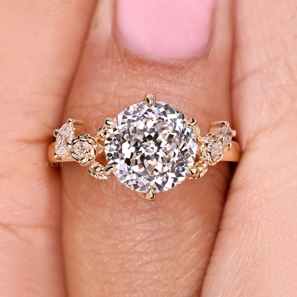 Avideri handmade Portuguese cut diamond ring with sculpted claw prongs
