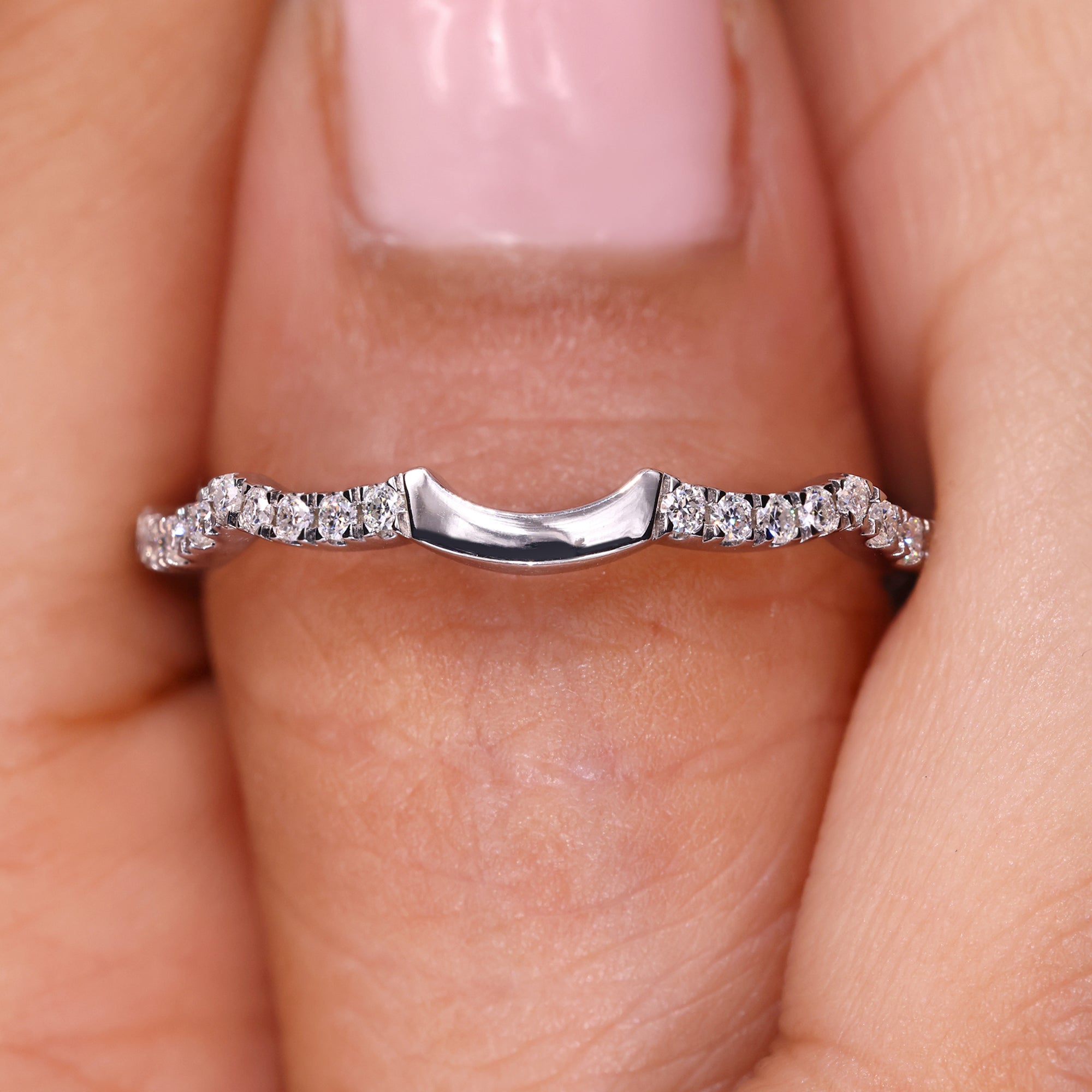 Moissanite wedding band with handmade band.