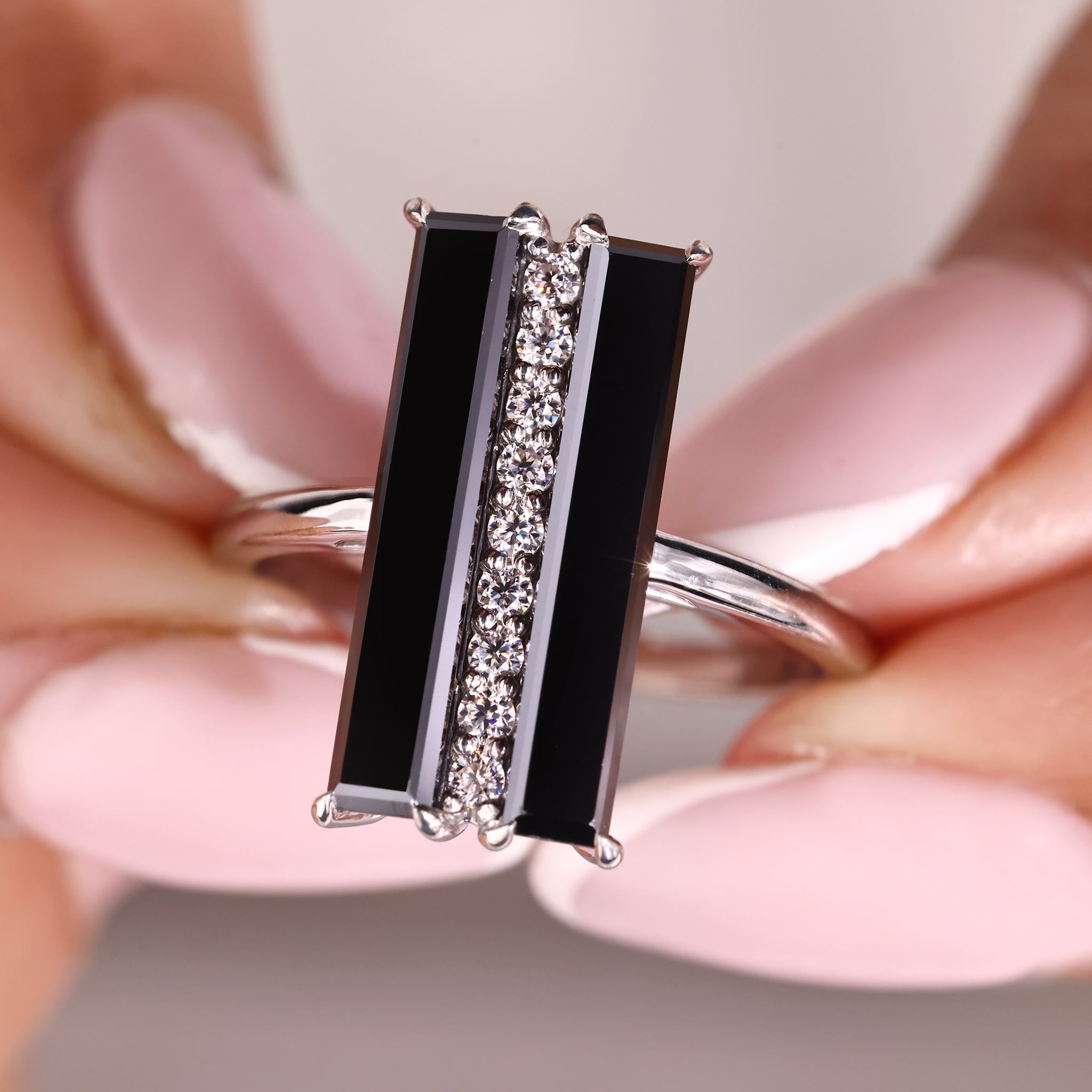 Baguette engagement ring, baguette cut ring, handmade ring.