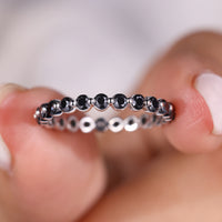 Black Round Cut Wedding Band – White Gold Moissanite