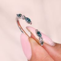 Cyan Blue Rose Gold Moissanite Wedding Band