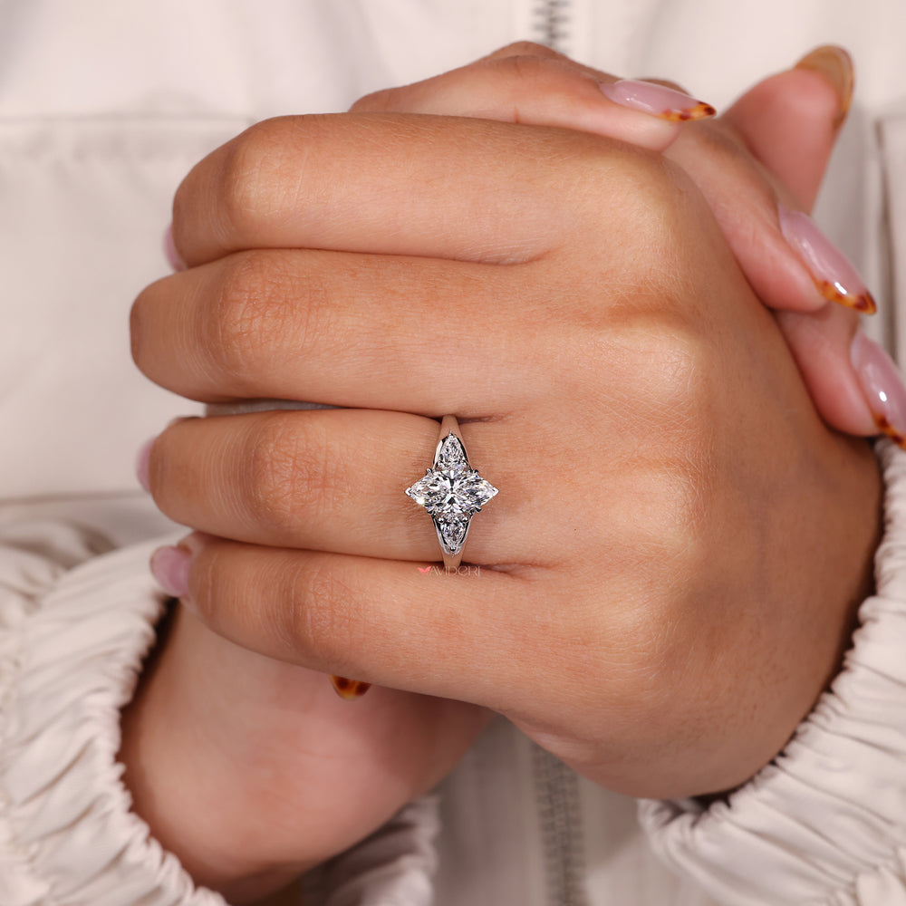 Lab Grown Diamond marquise ring in white gold.