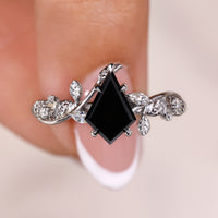 Nature Inspired Black Moissanite Kite Cut Engagement Ring