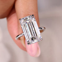 Big Moissanite Ring Featuring Long Emerald Cut