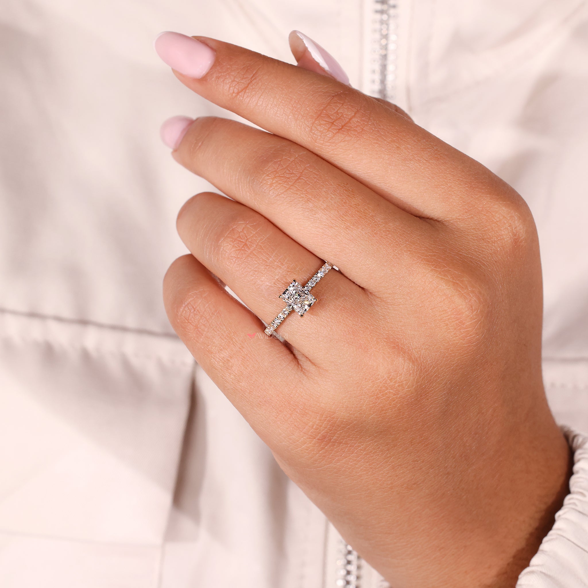 Handmade ring, radiant diamond ring, yellow gold engagement ring.