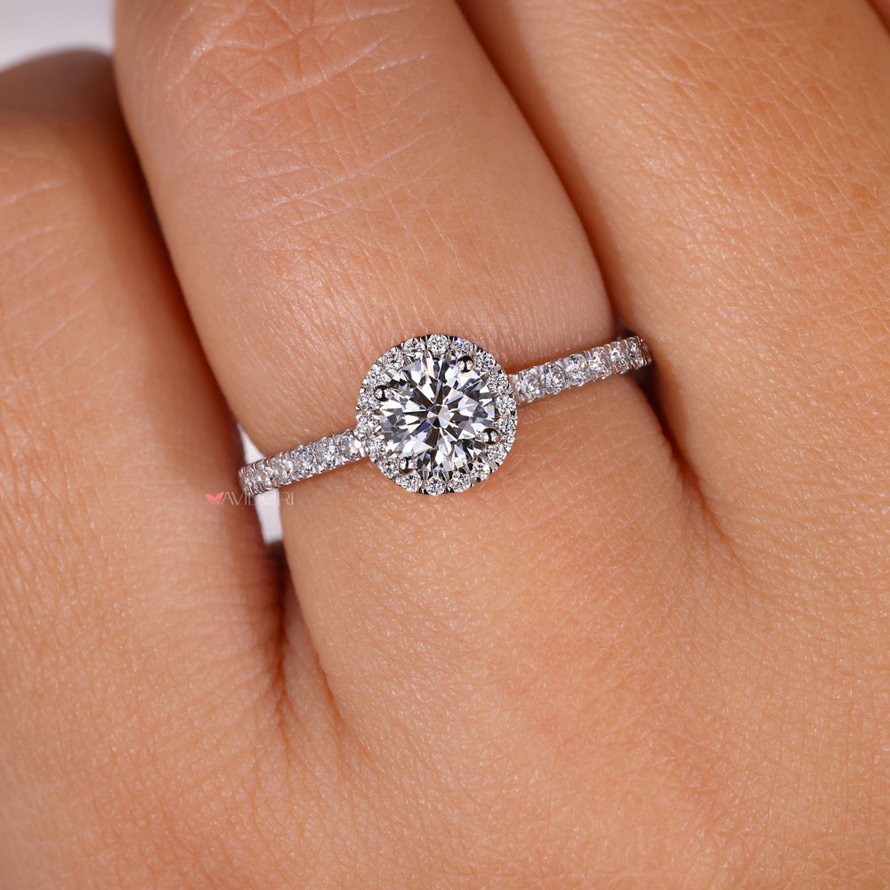 Halo engagement ring, handmade ring, IGI certified
