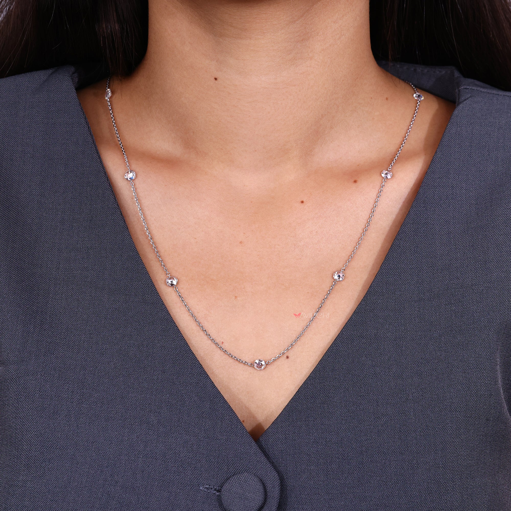 Round rose cut diamond pendant necklace.