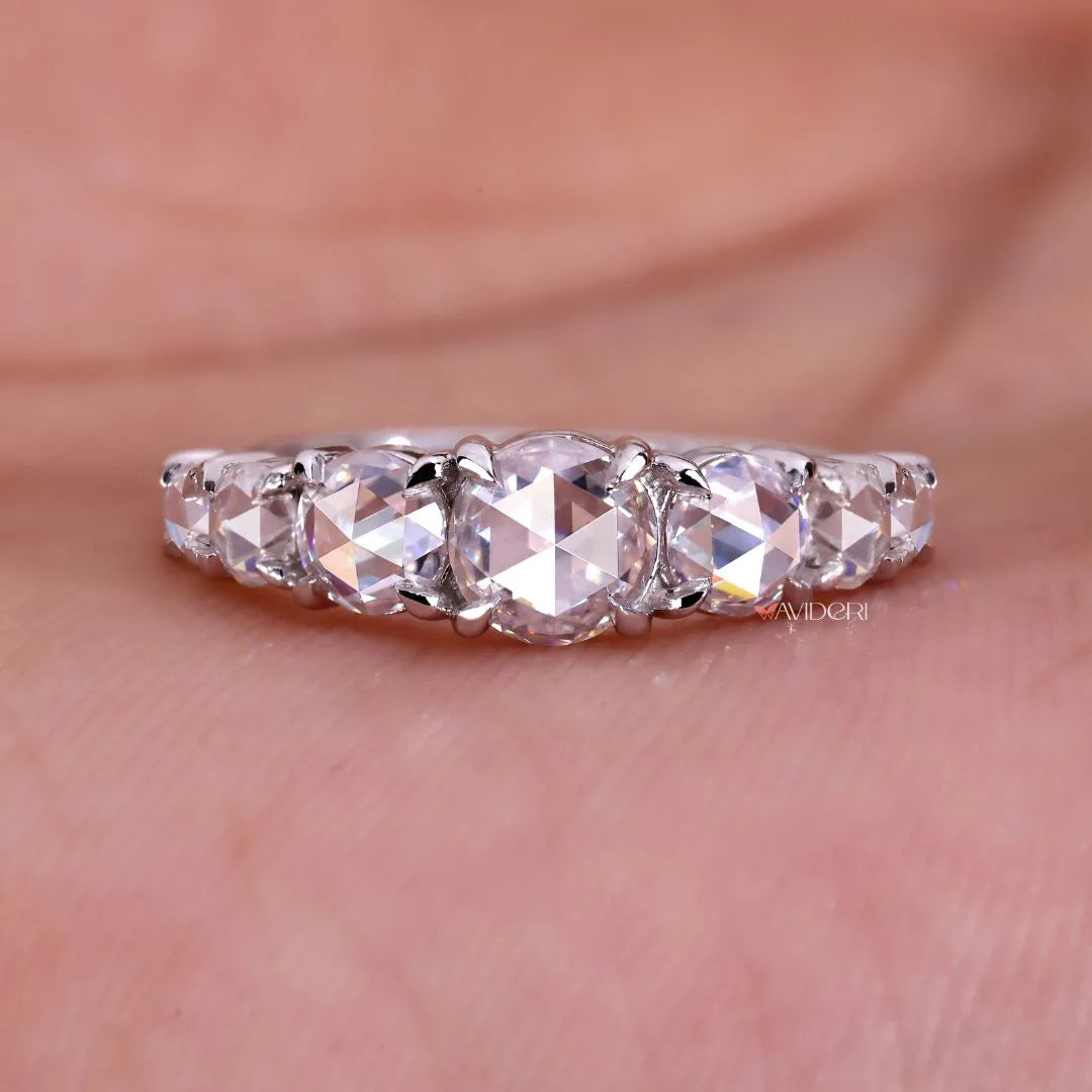 7 stone wedding band with round rose cut band.