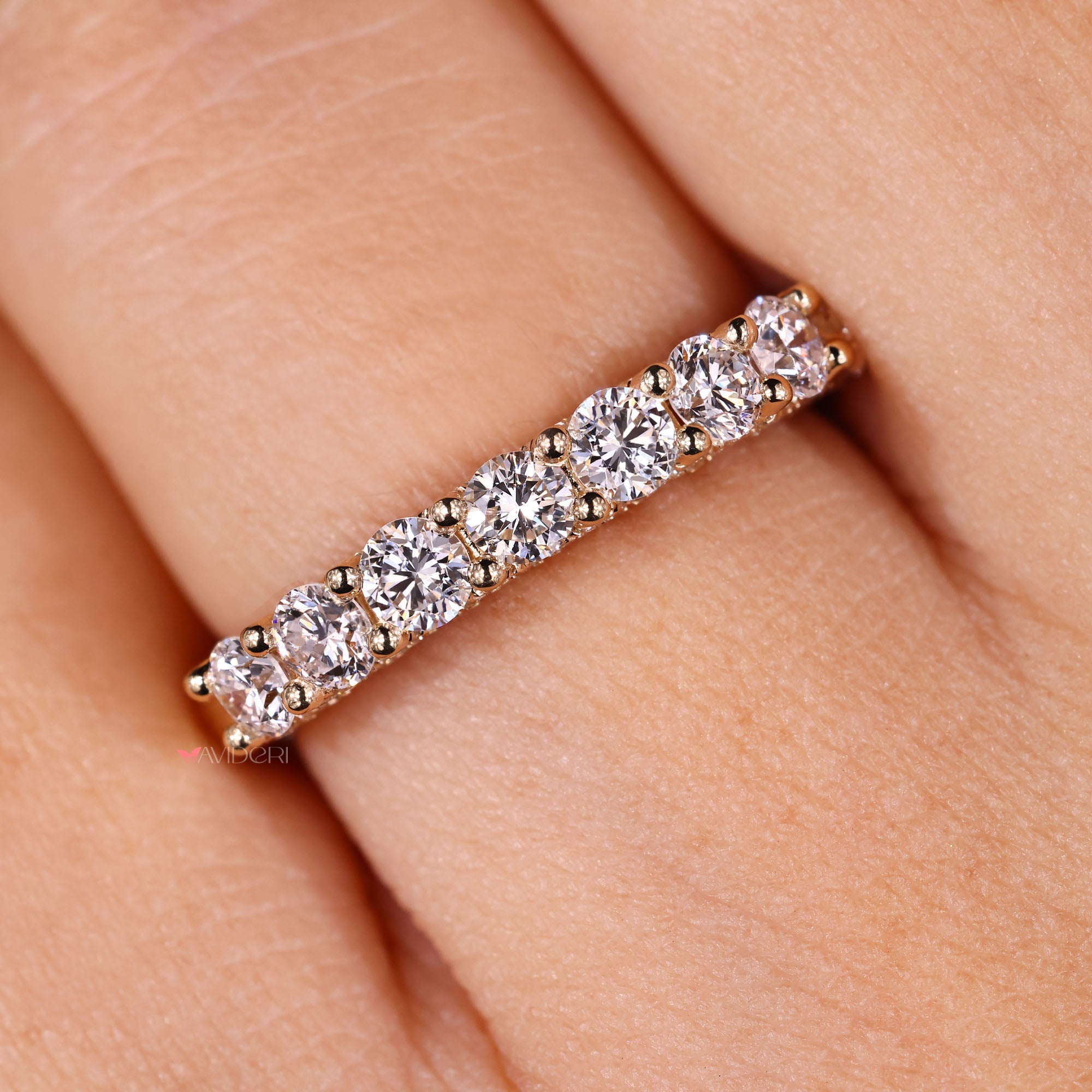 Handmade round diamond wedding band by Avideri.