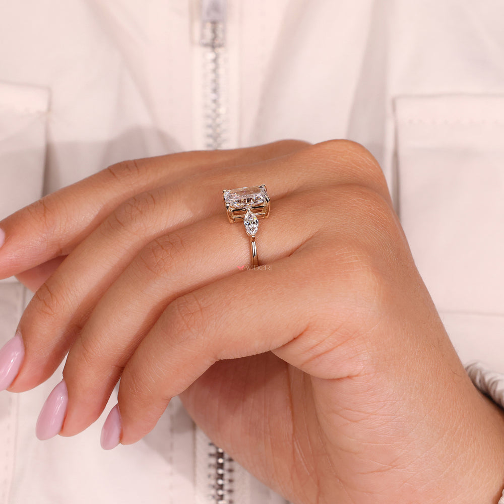 Radiant diamond ring with Lab Grown Diamond accents.
