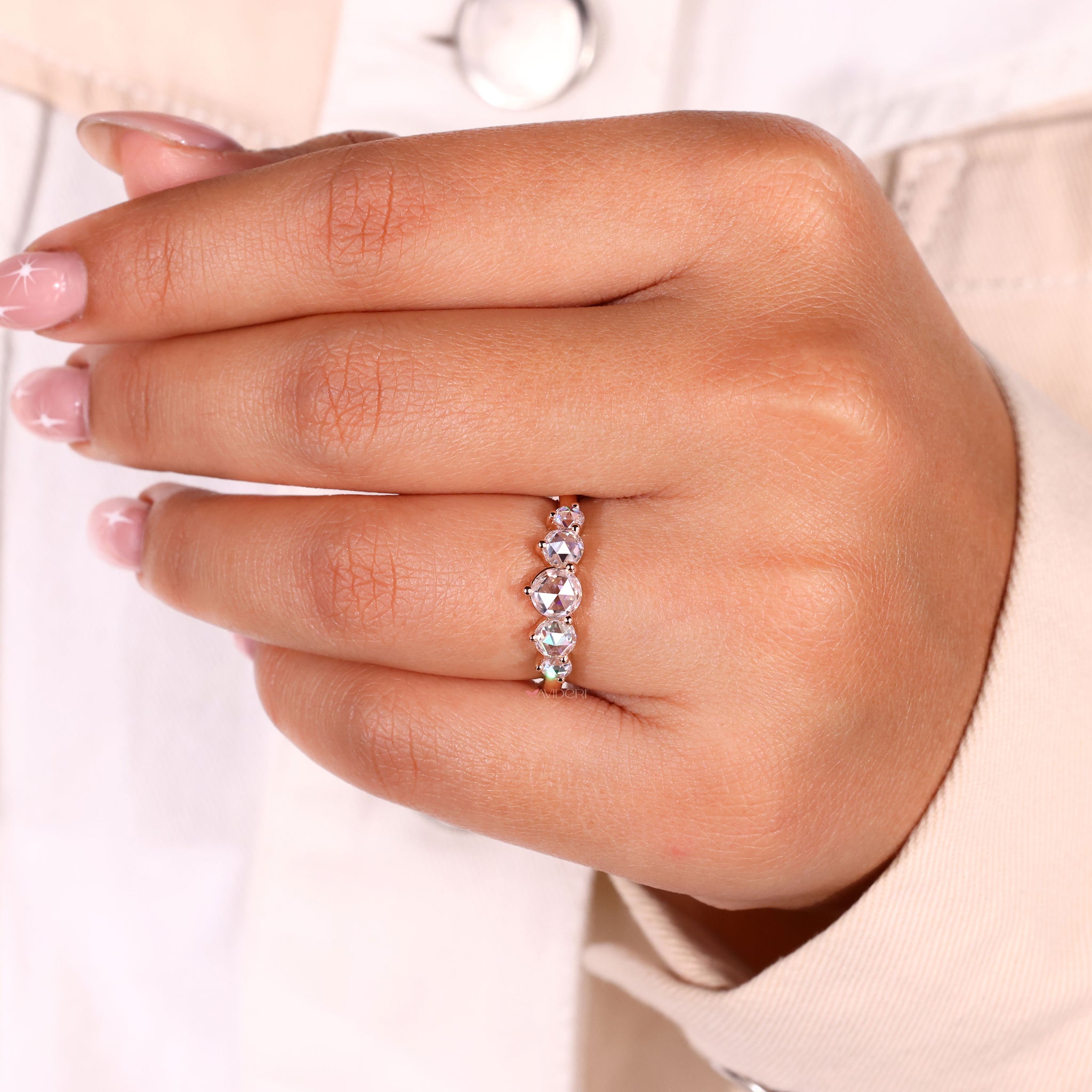 Rose cut diamond wedding band showcasing a vintage-inspired design
