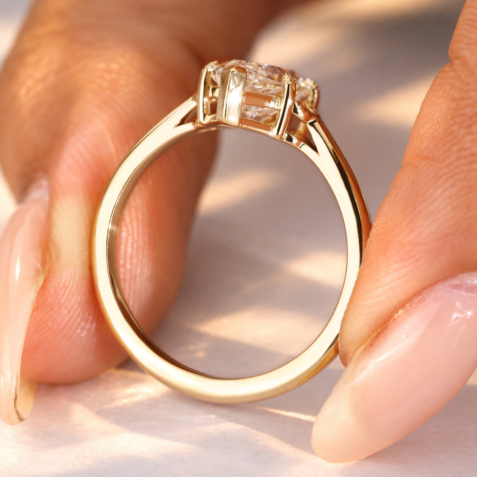 Dutch marquise engagement ring with leaf setting.
