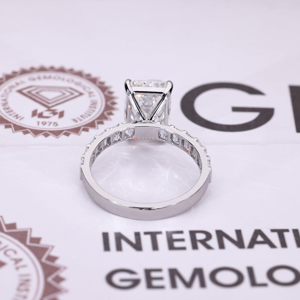 Emerald cut diamond ring available in five to seven carats
