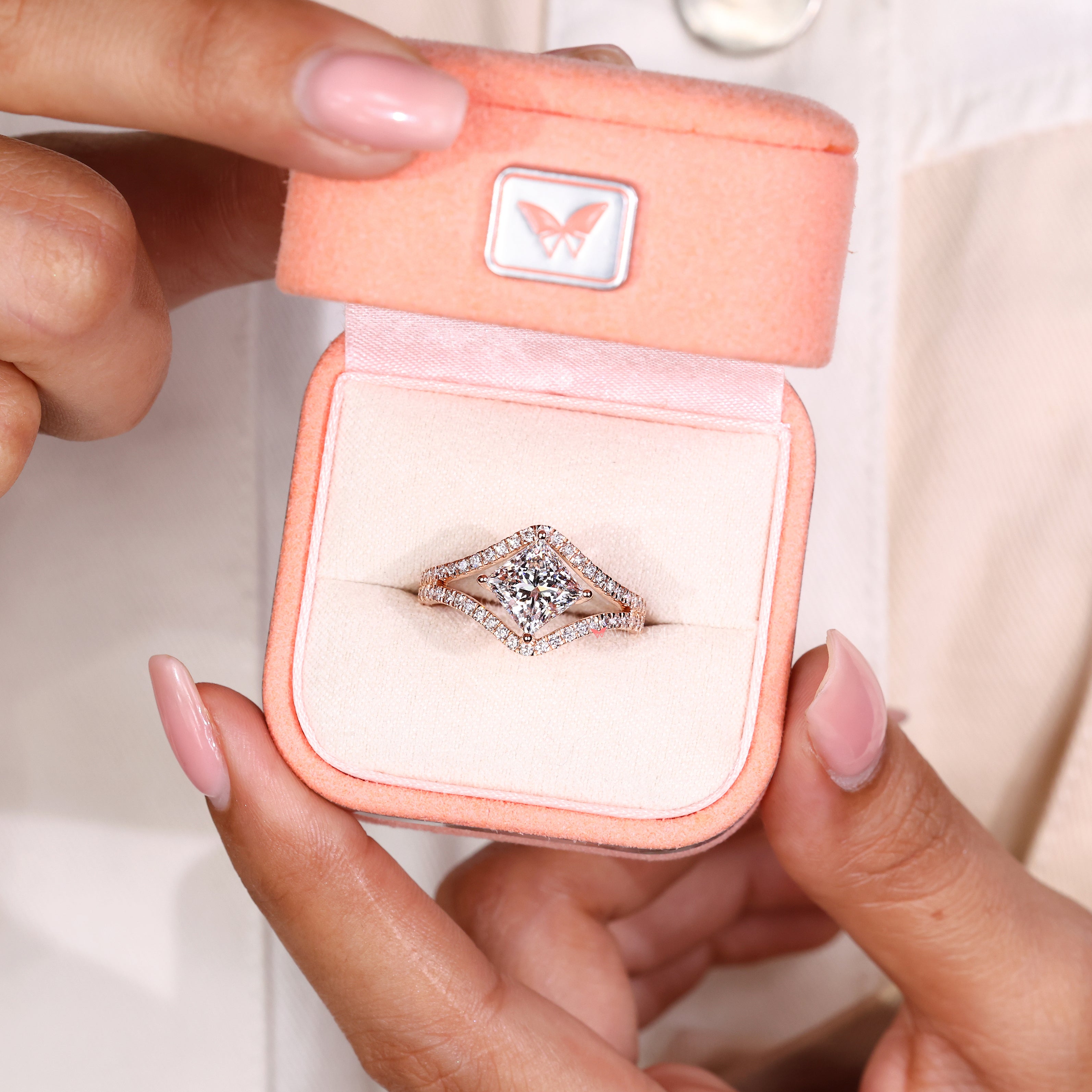 Lab grown princess diamond ring with split shank band
