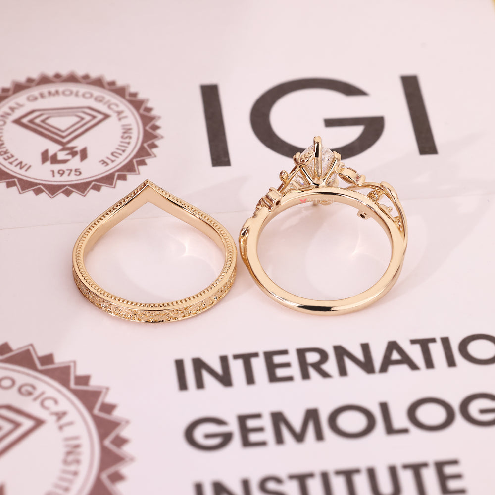 Handmade marquise ring set with art deco design details
