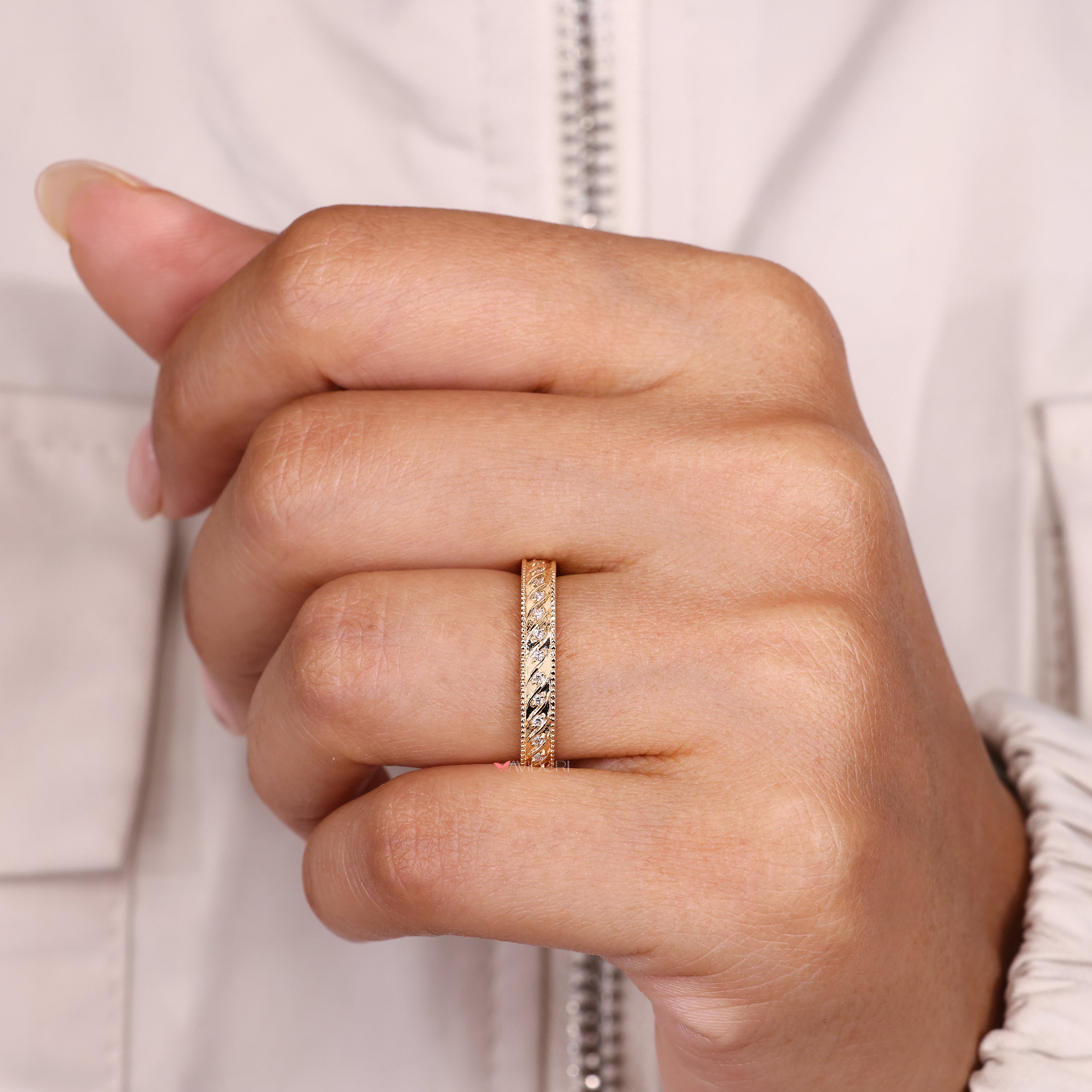 Lab grown diamond wedding band handmade.
