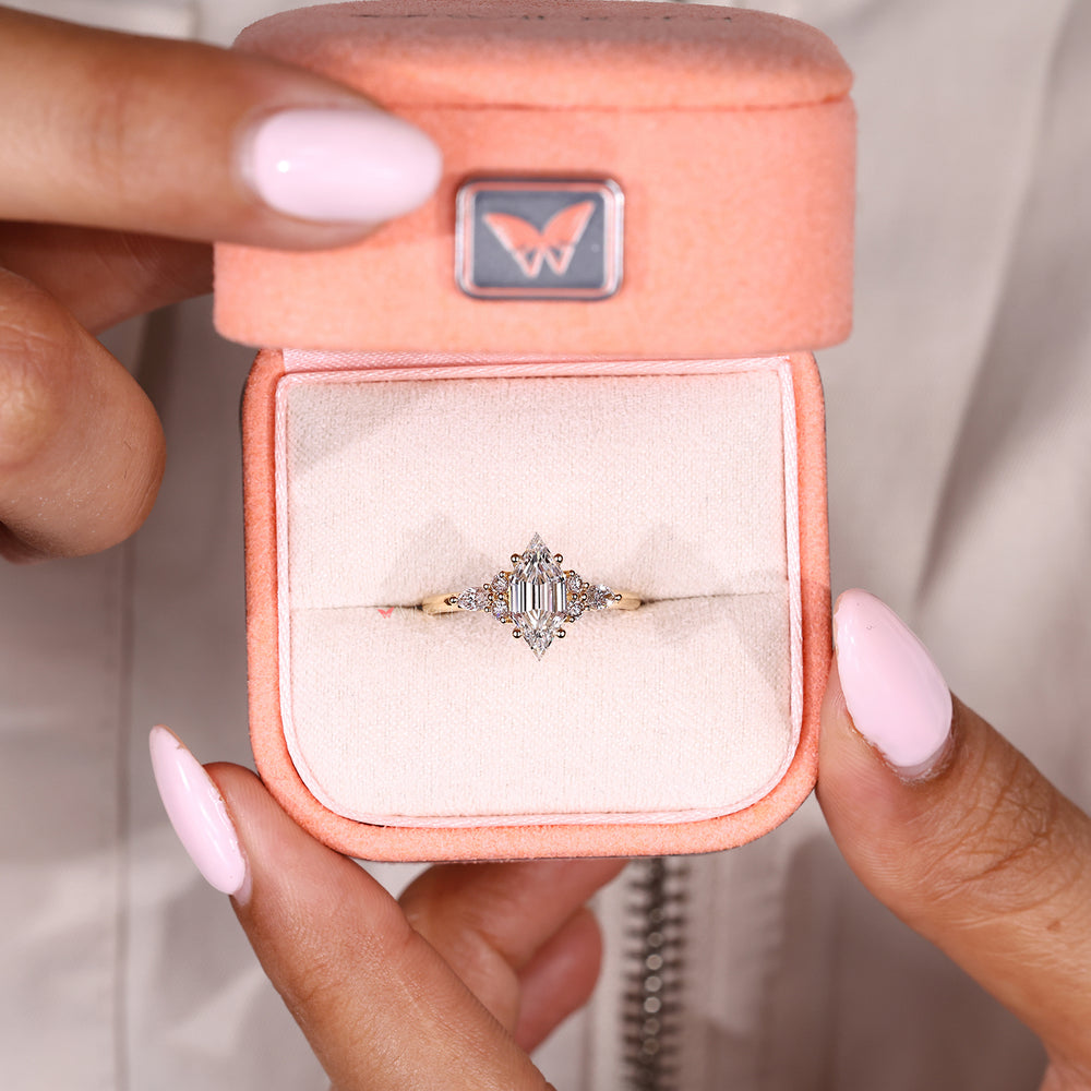 IGI certified diamond ring with hexagon and round accents

