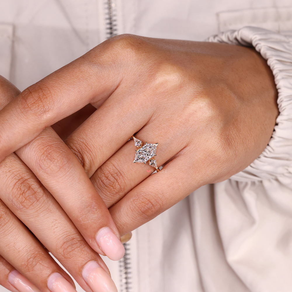 Lab grown diamond Dutch marquise ring with side stones
