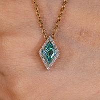 Cyan Blue Moissanite Lozenge Cut Pendant
