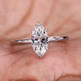 Elegant Marquise Solitaire Engagement Ring with Lab Grown Diamond and a timeless v prong diamond setting.

