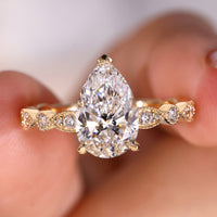 Pear Shaped Diamond Ring – Milgrain Design in Rose Gold