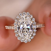 Oval Engagement Ring With Halo Design - Yellow Gold