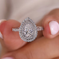 Double Halo Engagement Ring – Stunning Pear Diamond