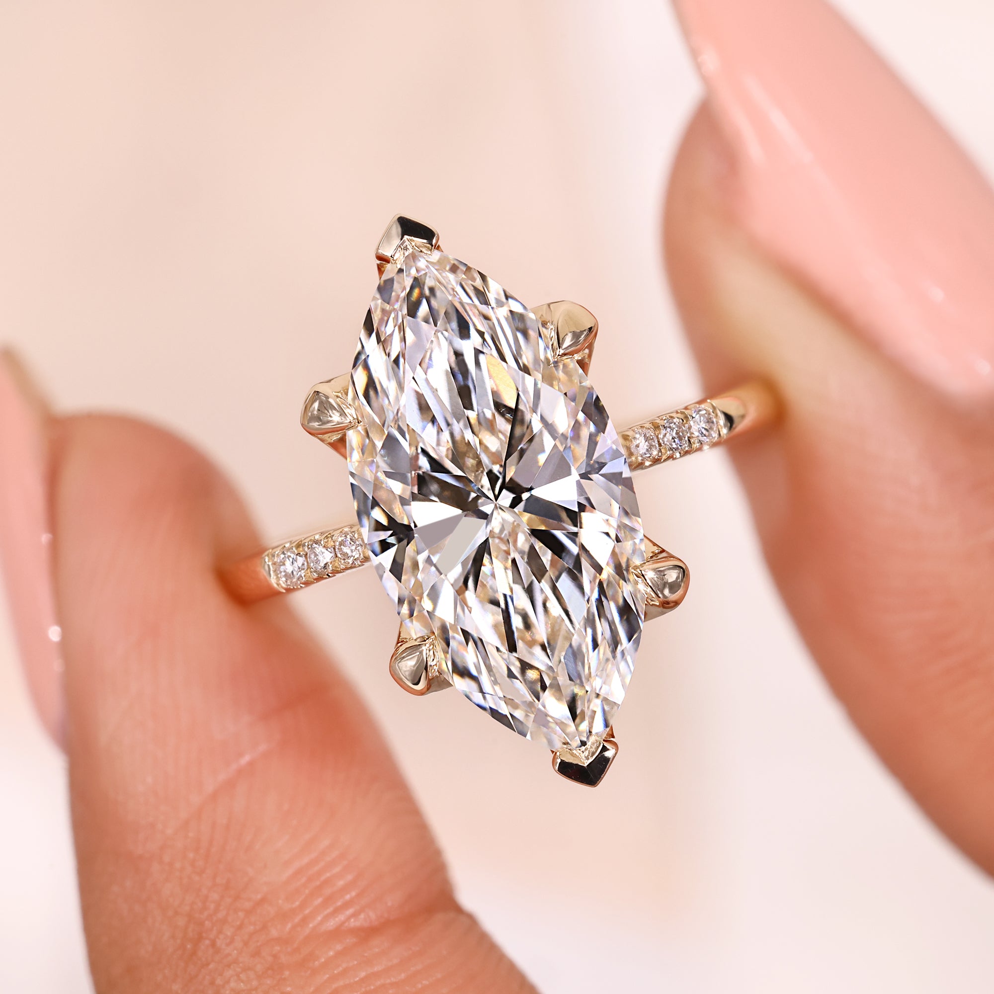 Prong set marquise ring made with handmade craftsmanship.