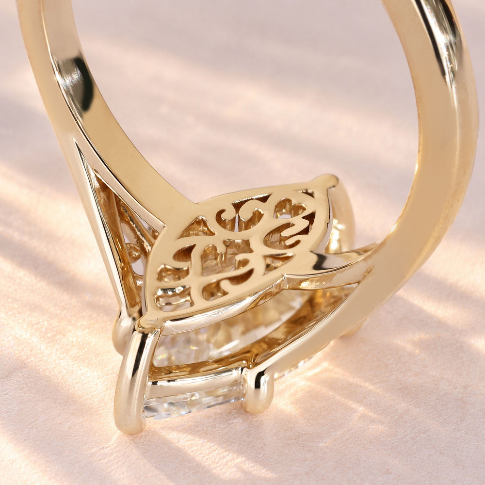Handmade marquise solitaire ring with vintage style.
