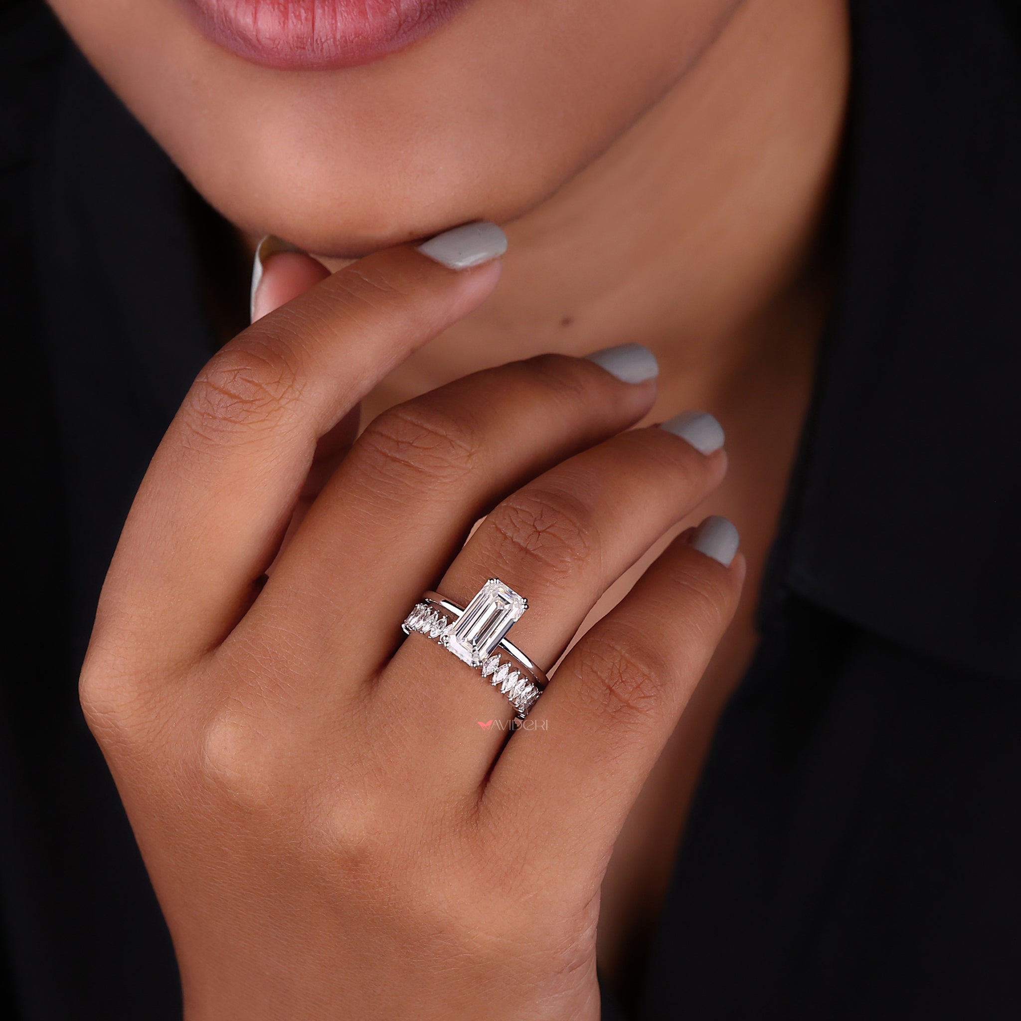 Marquise Cut Eternity Wedding Band adds sparkle and elegance to your set.