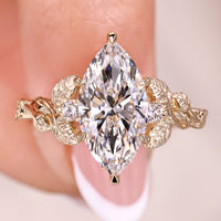 Three Stone Nature Inspired Marquise Cut diamond Ring