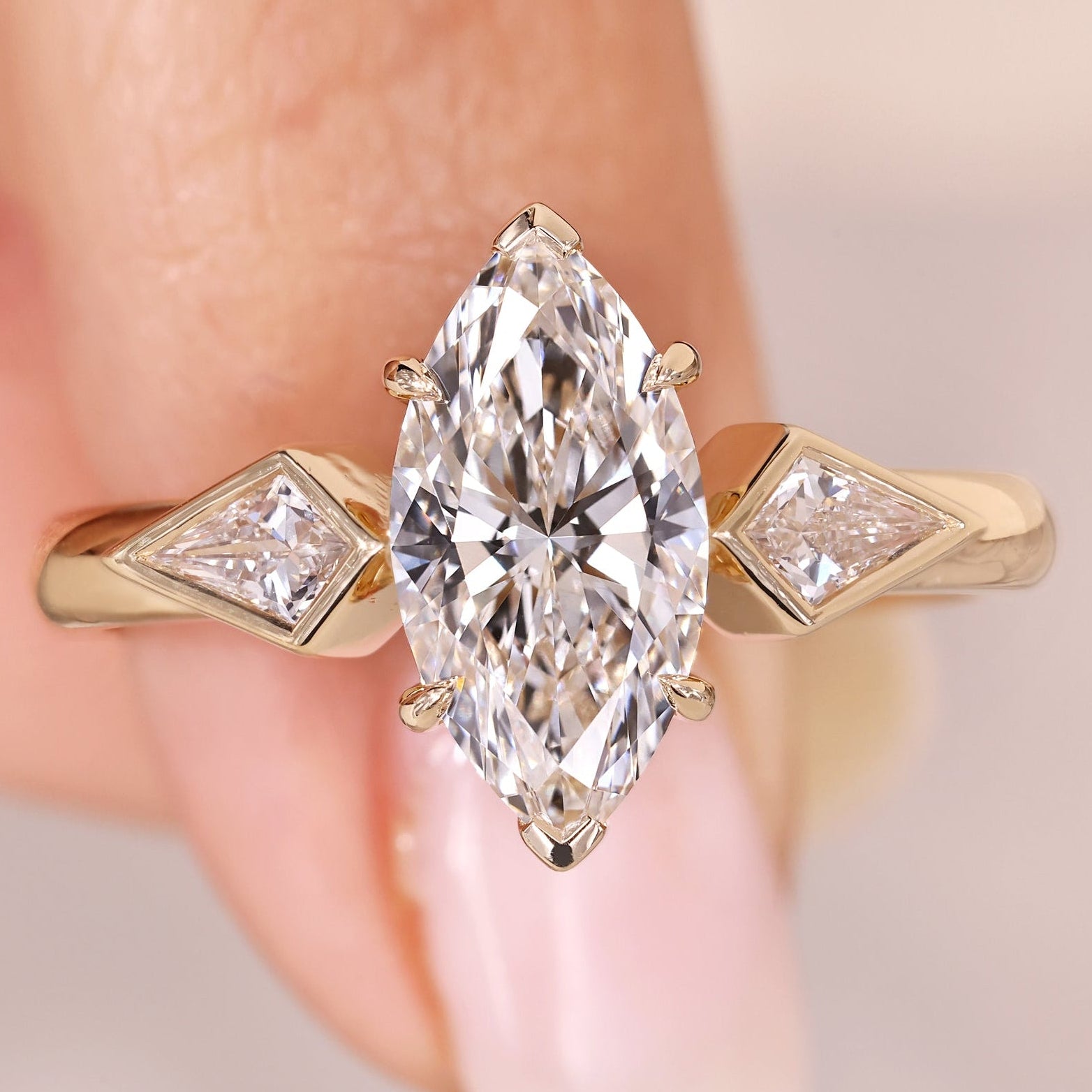 Marquise Diamond Ring in Three Stone Style