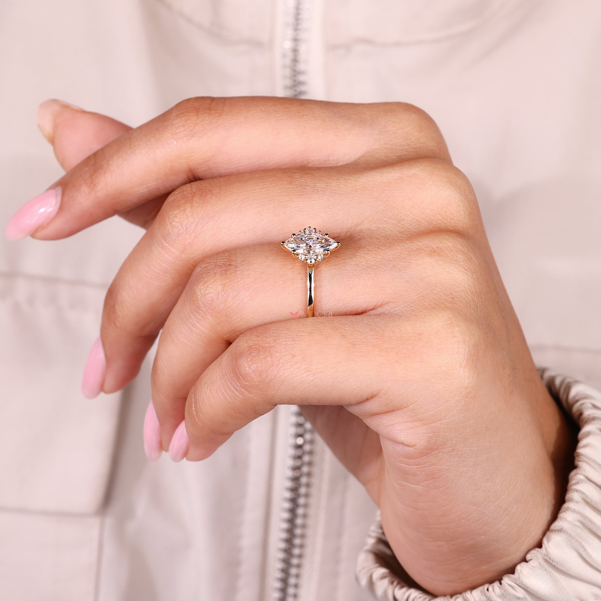 IGI certified marquise diamond engagement ring.
