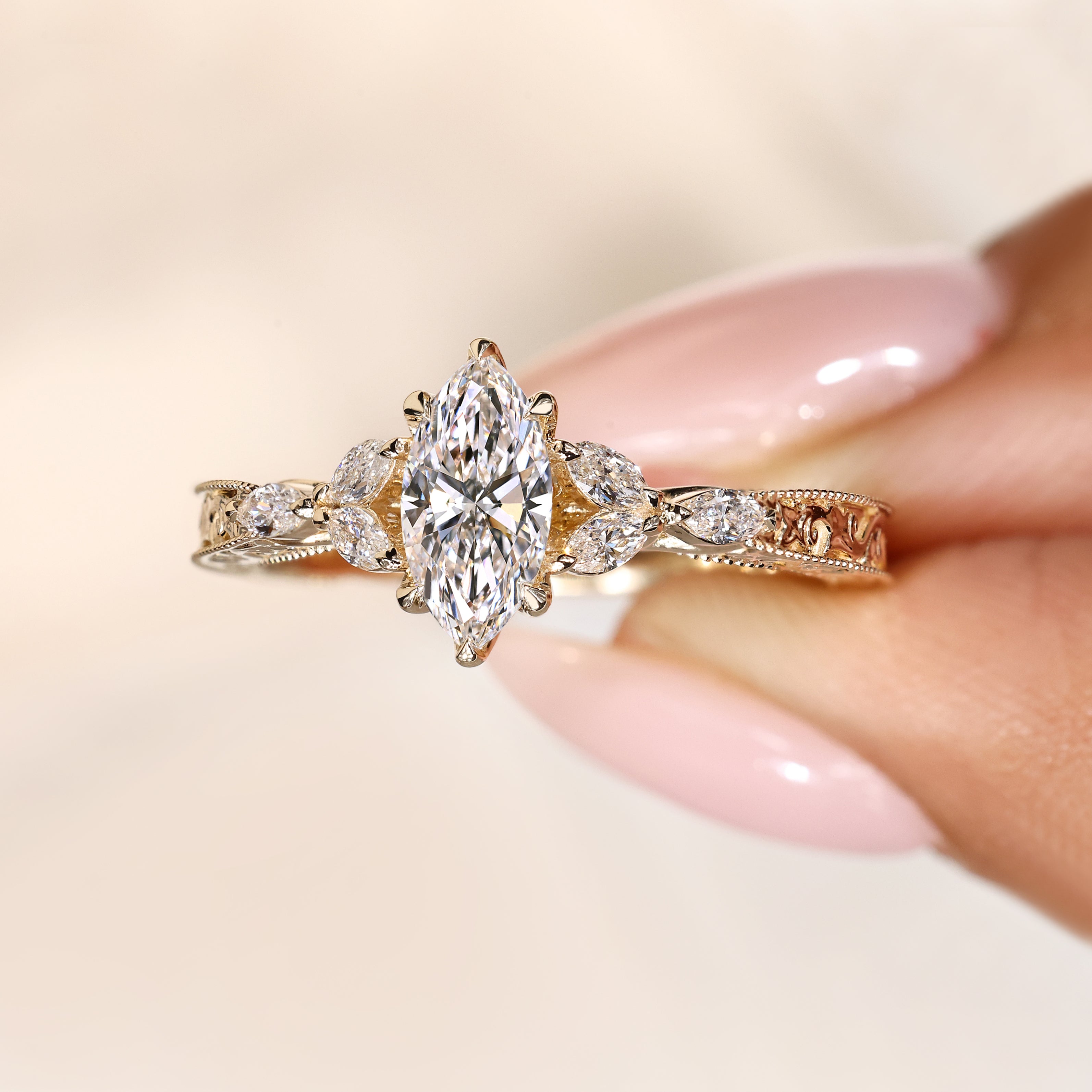Lab grown marquise diamond ring IGI certified.
