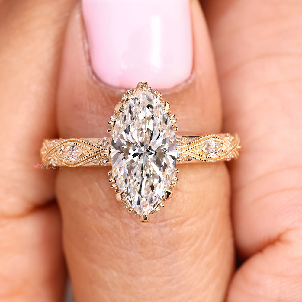 IGI certified marquise diamond ring with six claw prongs
