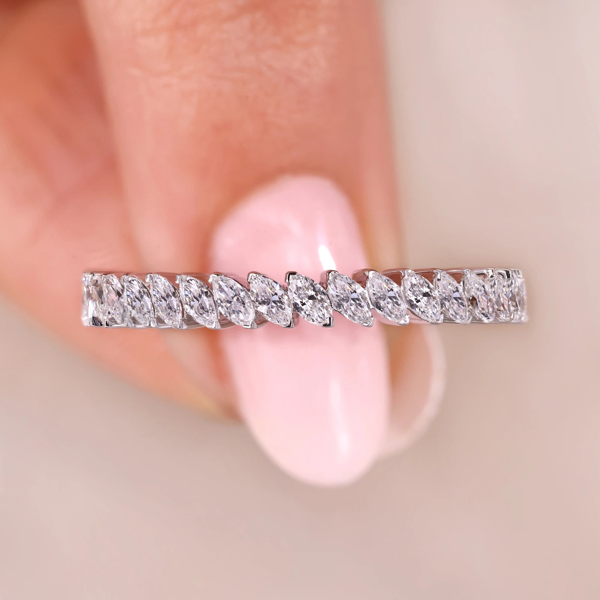 Marquise Diamond Wedding Band with diamond half eternity band.
