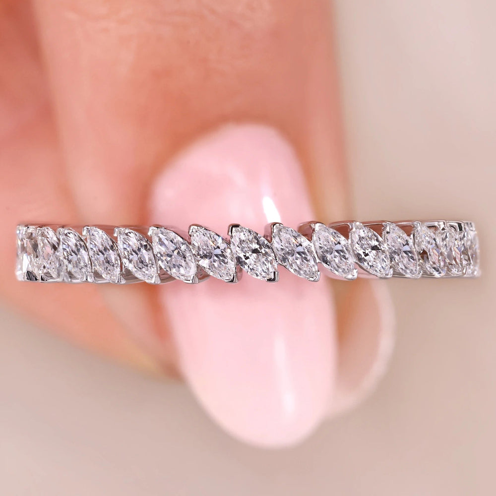 Marquise Diamond Wedding Band with diamond half eternity band.