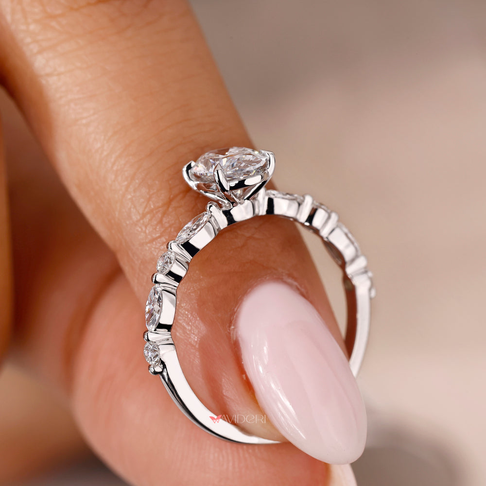 shared prong engagement ring, Marquise Diamond Set, handmade ring, Avideri engagement ring

