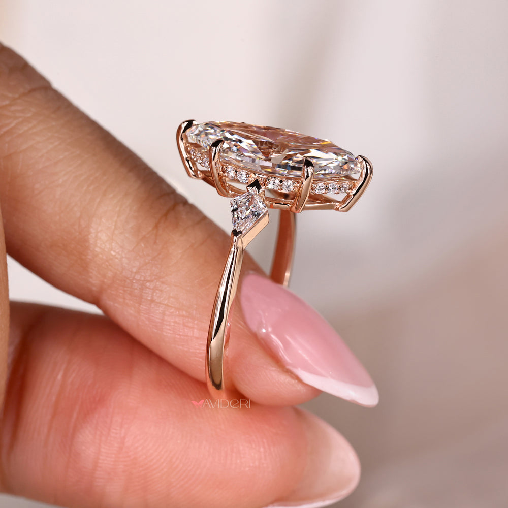 Rose gold diamond ring featuring a dazzling three stone arrangement
