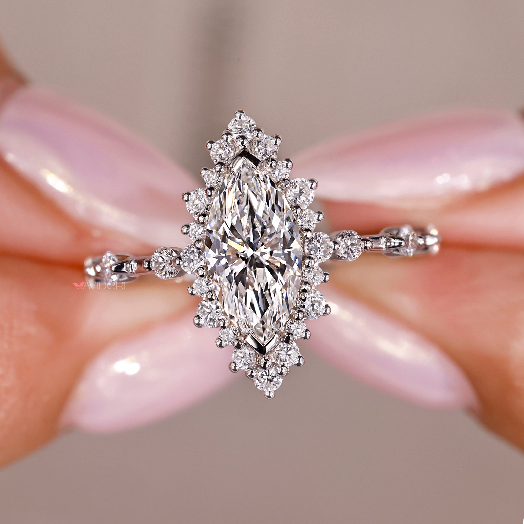 buy engagement ring with custom marquise and round diamond design.
