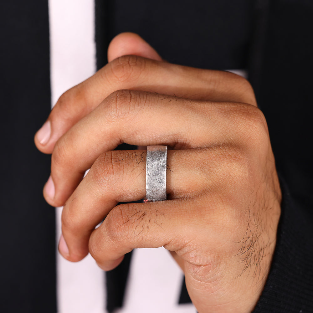 White gold men’s band with brush finish.