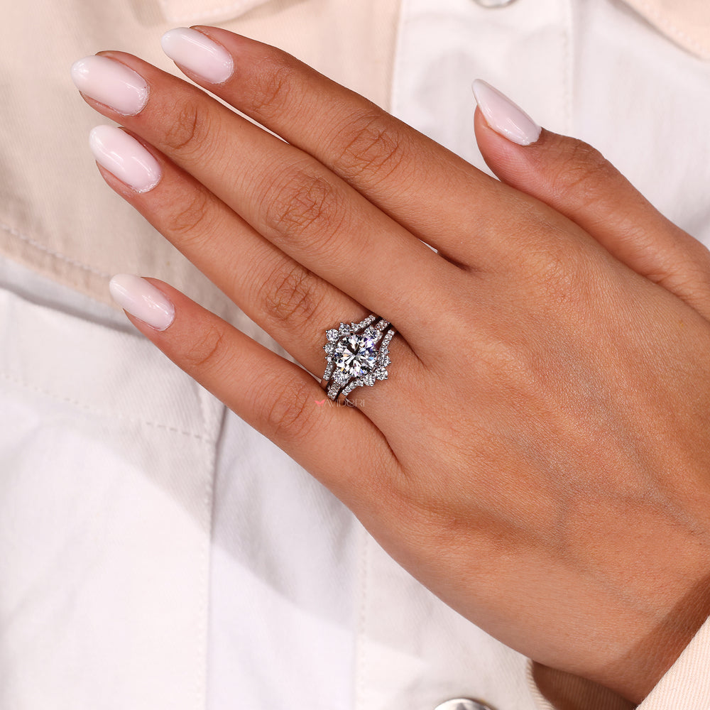 Designer white gold wrap band with round diamonds.