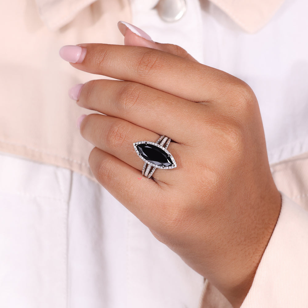 Black diamond ring, moissanite engagement, moissanite gold ring.