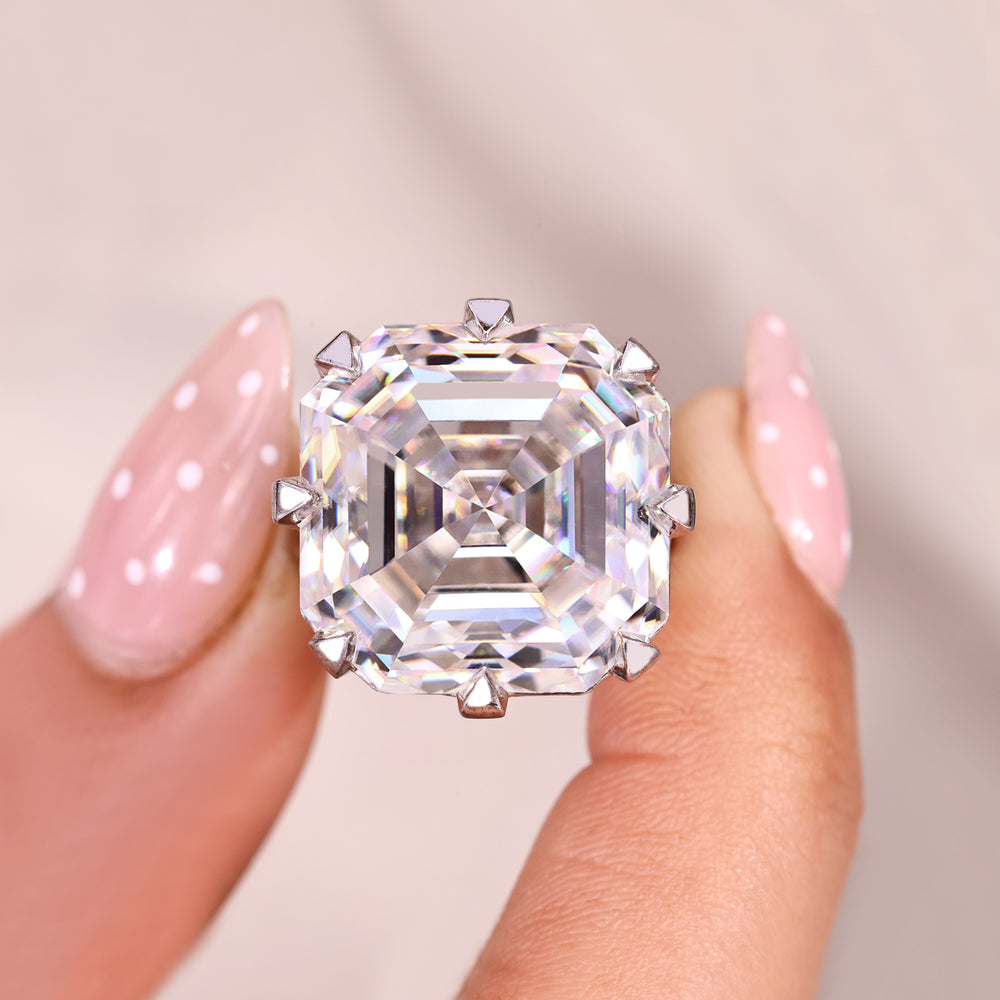 Handmade 25 CT Asscher cut moissanite ring.